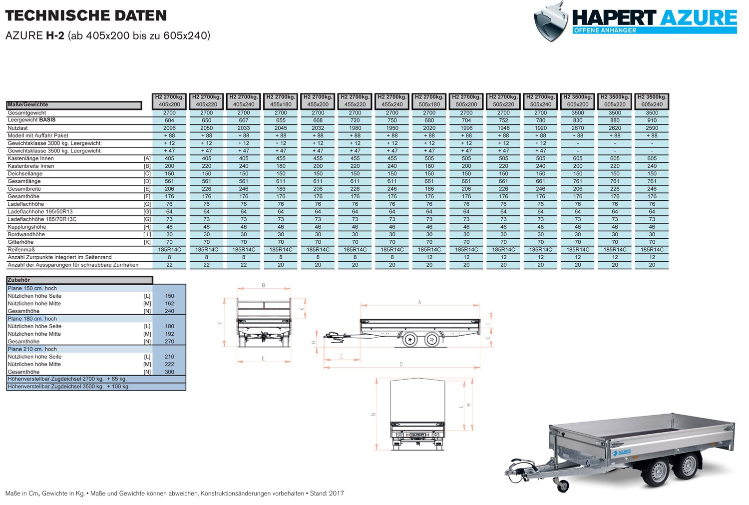 Hapert Azure H-2 – 3500 – 4050 x 2000 Parabelfederung inkl. Stoßdämpfer